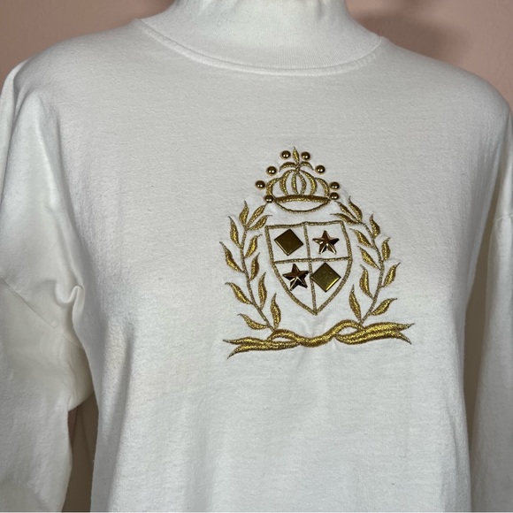 Vintage 1980 Icing Oversized Cream Gold Crown Embellished mock neck sweater - Picture 16 of 17